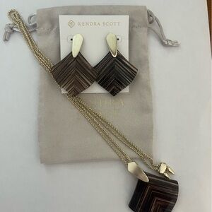 Kendra Scott Astoria Necklace and Earring in Brown Dusted Glass